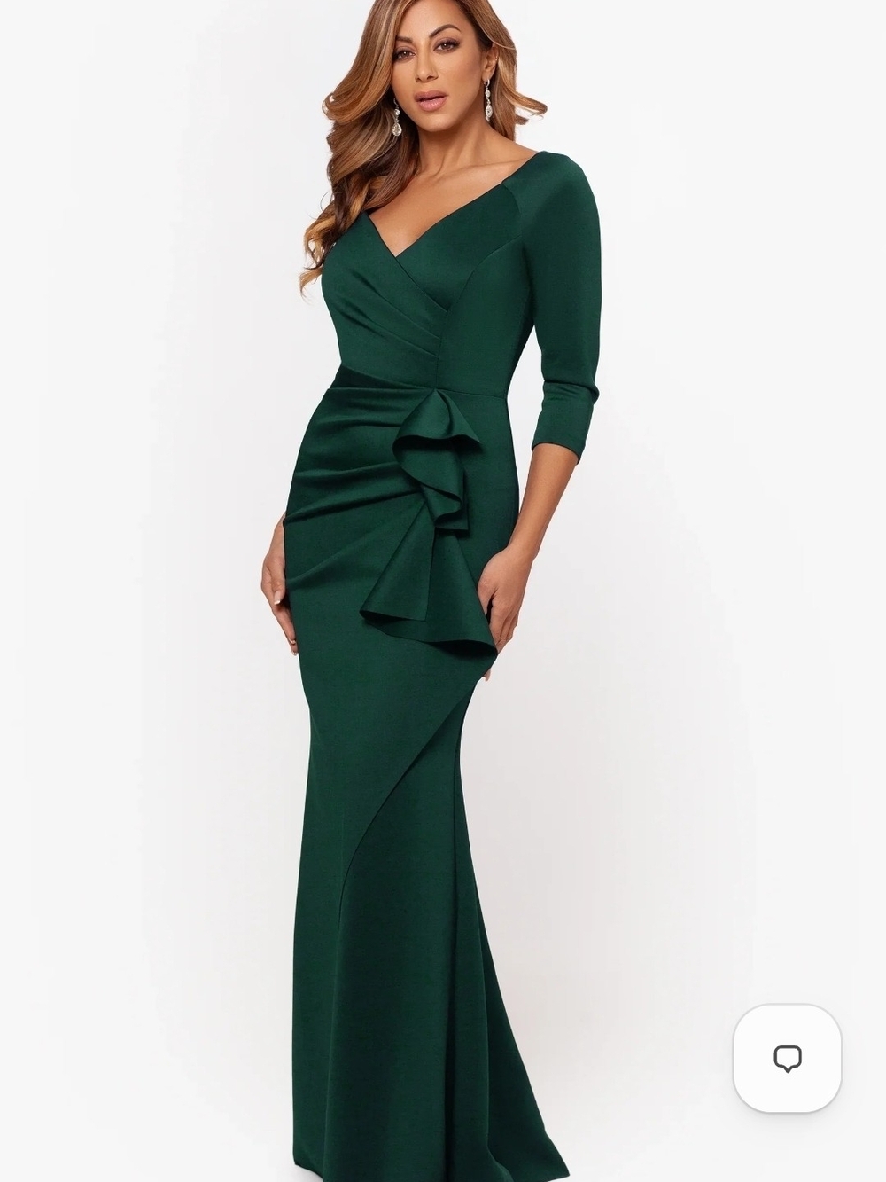 Xscape Emerald Green Long Sleeve Ruffle Gown Size 6